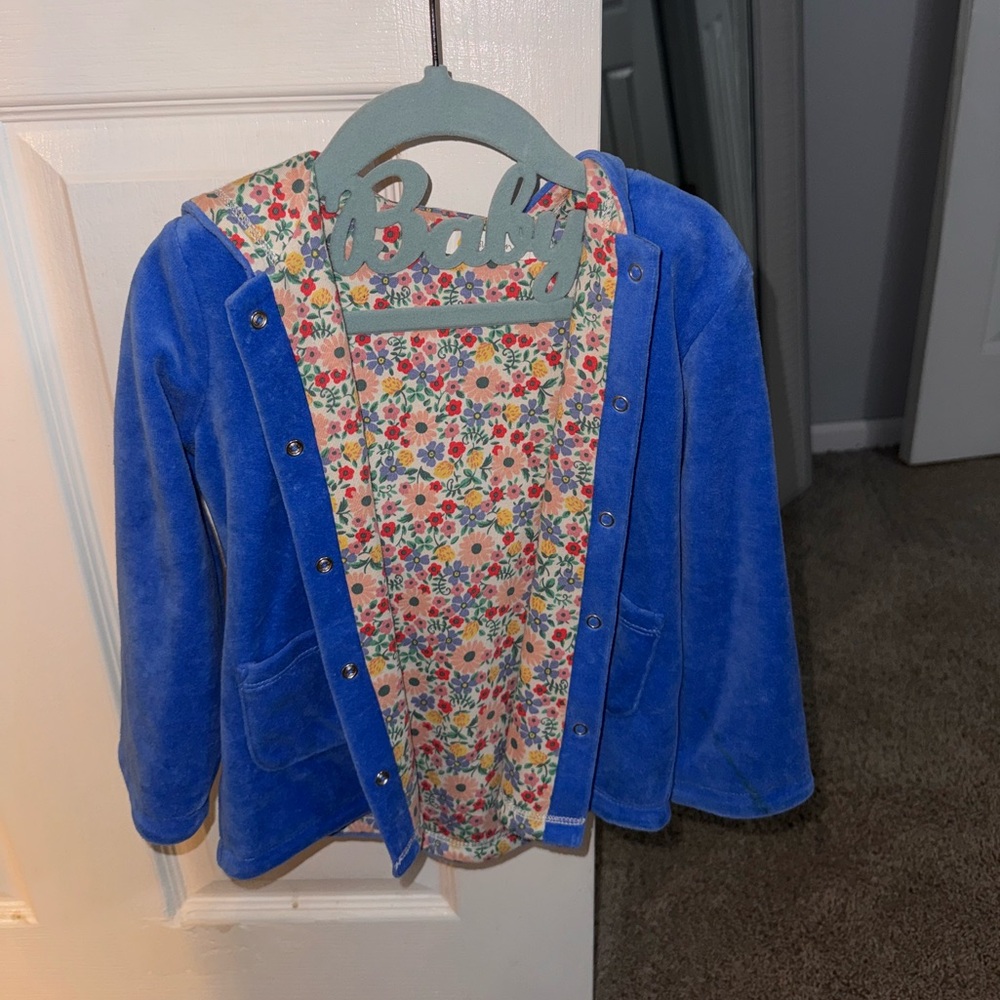 Mini Boden Blue Velvet Jacket with Floral Lining